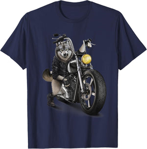 Grey Wolf Riding Chopper Motorcycle T-Shirt - T-Shirt | Navy