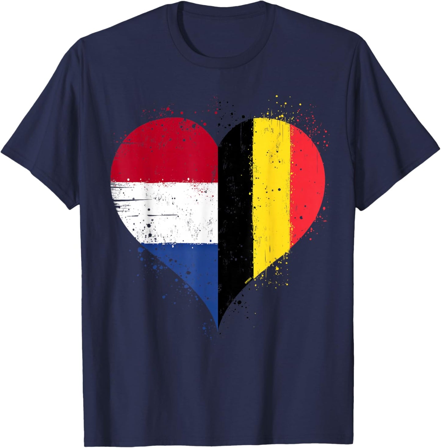 Cool Belgium Netherlands Flag Heart for Belgian Dutch Pride T-Shirt - T-Shirt | Navy