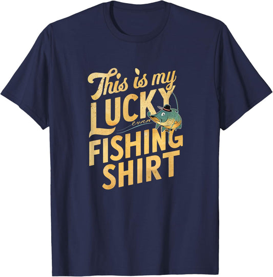 This Is My Lucky Fishing Shirt Fisherman's Favorite Artwork T-Shirt - T-Shirt | Navy