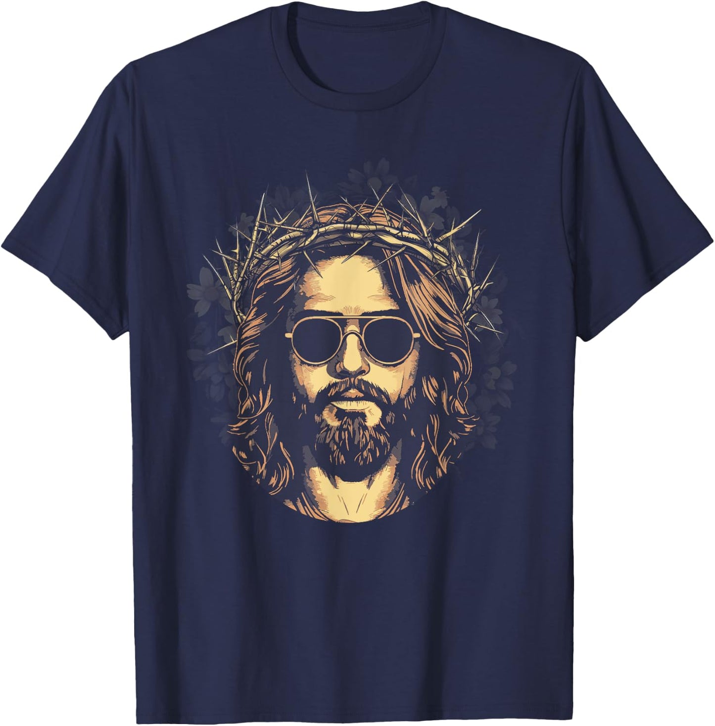 Face Of Jesus On A Cross With Crown Of Thorns Christ T-Shirt - T-Shirt | Navy
