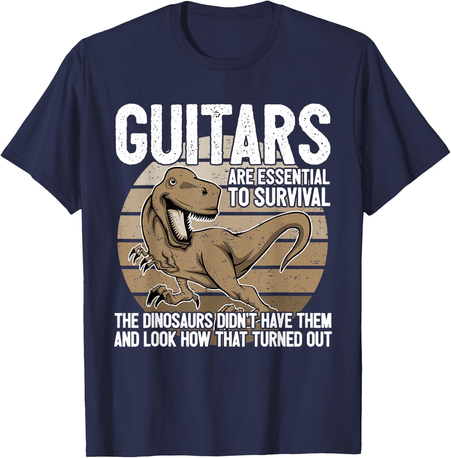Funny Guitar Player Graphic Dinosaur Survive Guitarist Joke T-Shirt - T-Shirt | Navy