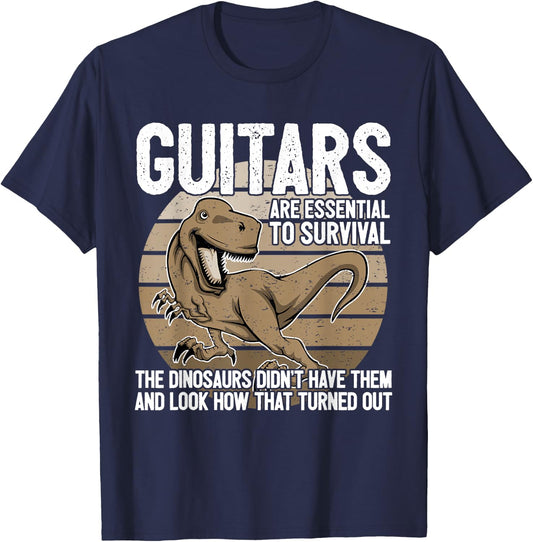 Funny Guitar Player Graphic Dinosaur Survive Guitarist Joke T-Shirt - T-Shirt | Navy
