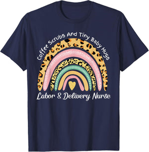 Labor and Delivery Nurse L&D Nurse Coffee Scrubs Baby Hugs T-Shirt - T-Shirt | Navy