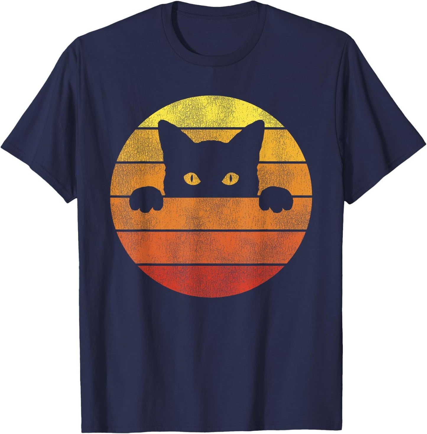 Retro Cat Shirt Vintage Funny Cat Men Women Girls Kids T-Shirt - T-Shirt | Navy