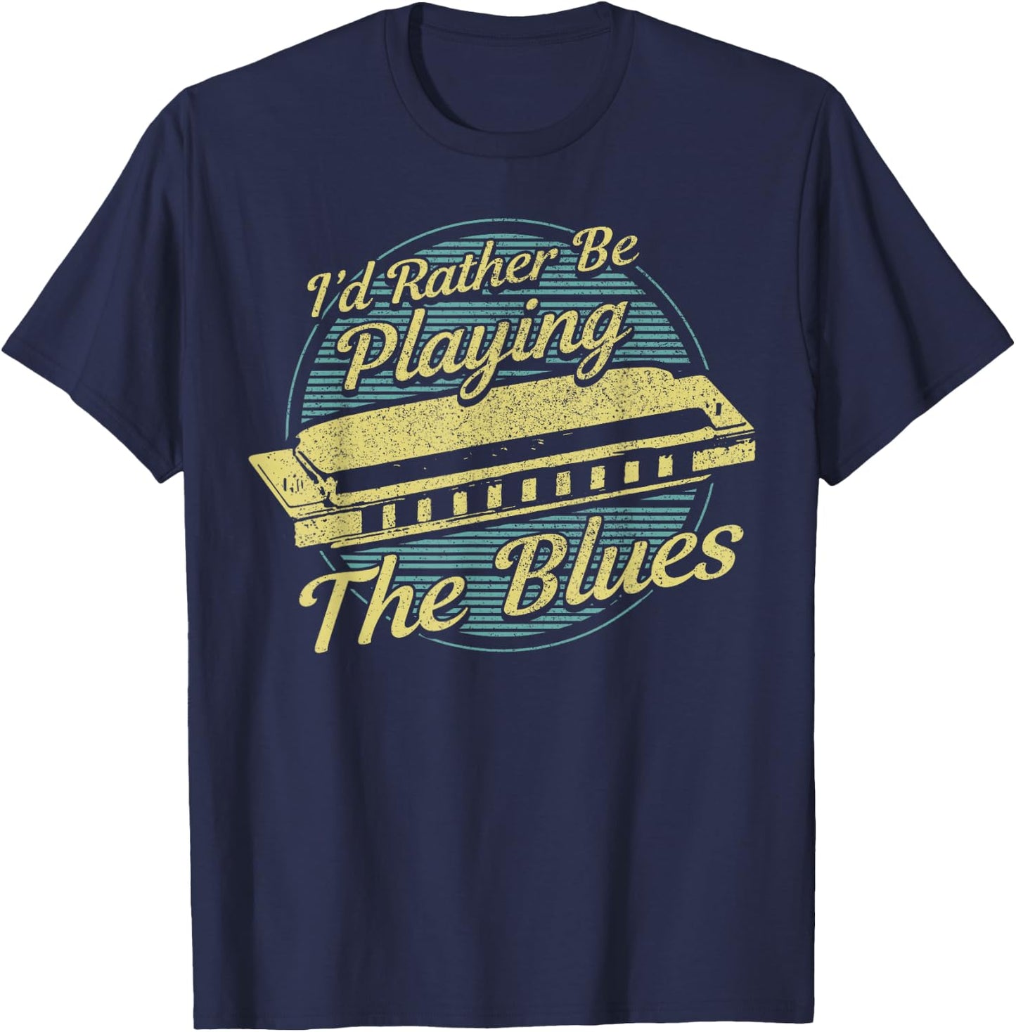 Blue Vintage Style Harmonica T-Shirt - T-Shirt | Navy