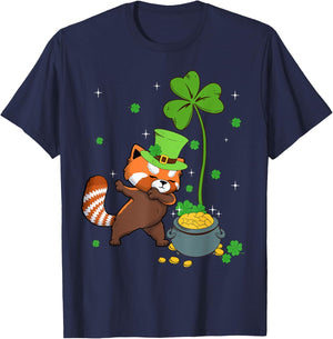 Shamrock Leprechaun Red Panda St Patrick's Day T-Shirt - T-Shirt | Navy