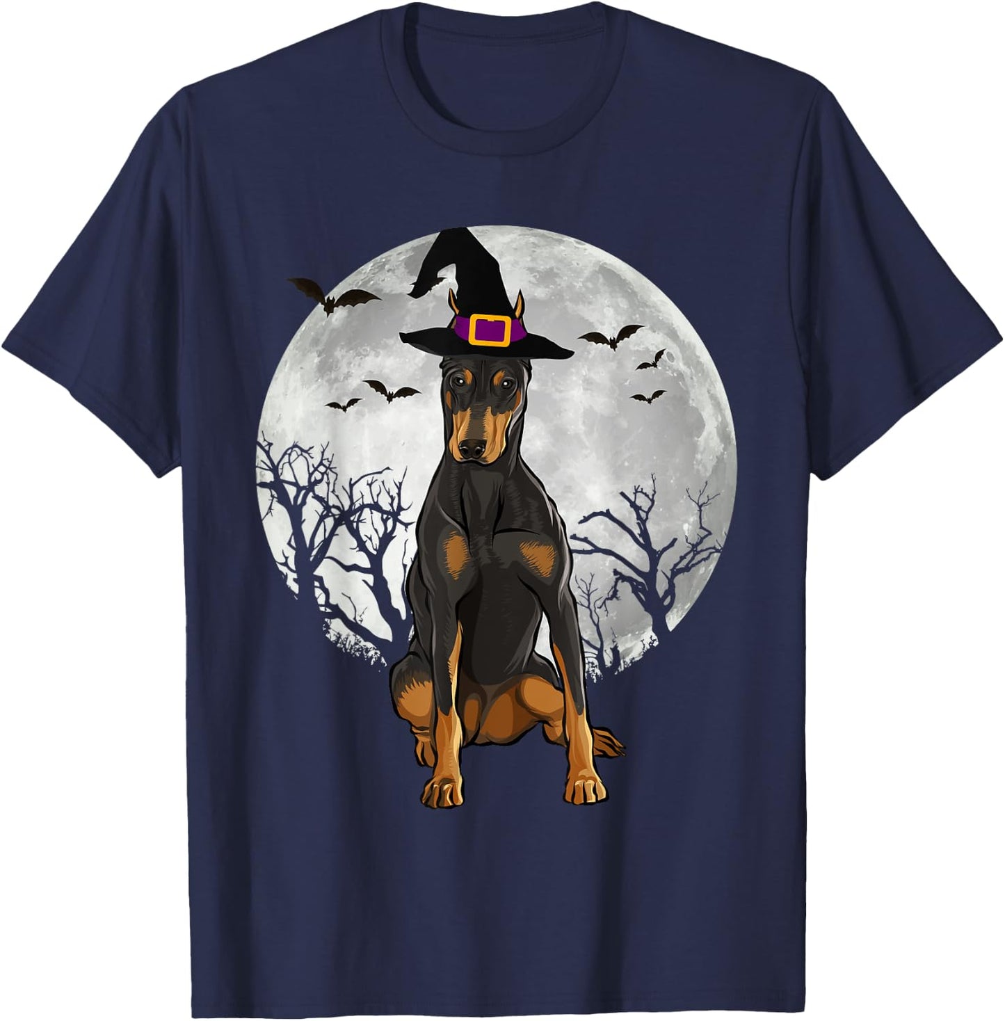 Scary Doberman Pinscher Dog Witch Hat Halloween T-Shirt - T-Shirt | Navy