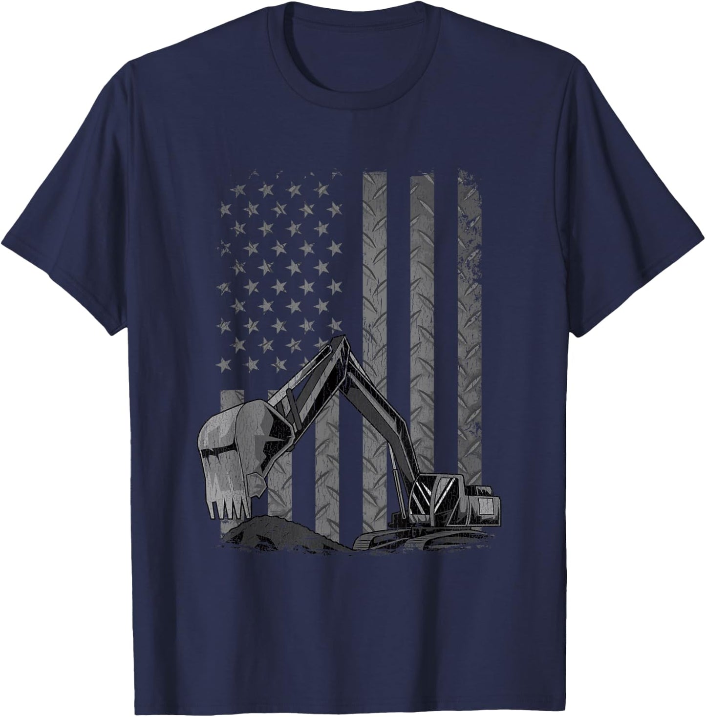 Patriotic Construction Worker Excavator Operator Digger Cool T-Shirt - T-Shirt | Navy