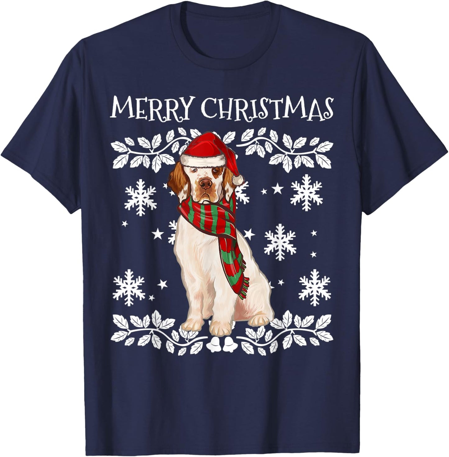 Merry Christmas Ornament Clumber Spaniel Xmas Santa T-Shirt - T-Shirt | Navy