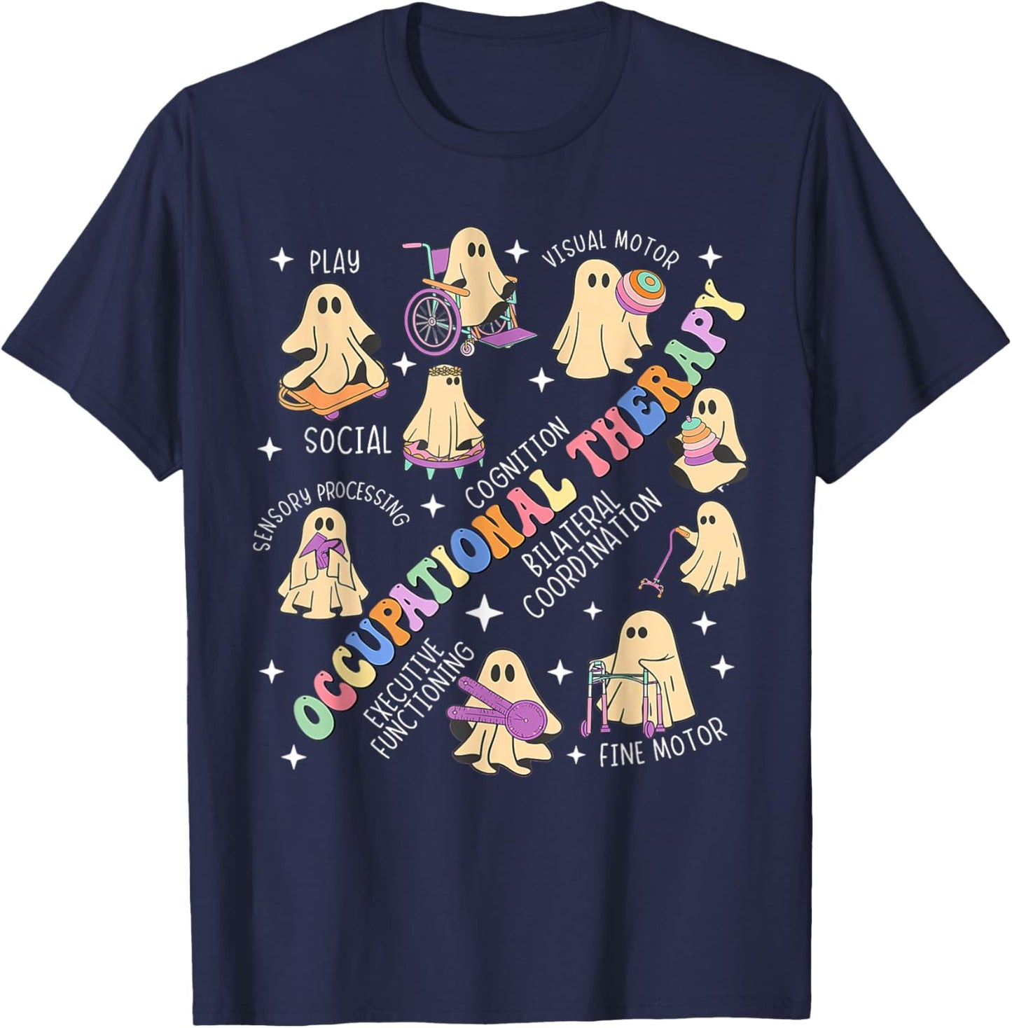 OT Occupational Therapy Therapist Halloween Spooky OTA Ghost T-Shirt - T-Shirt | Navy
