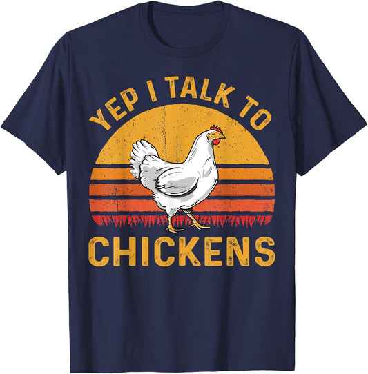 Yep I talk to chickens funny chicken sunset vintage design T-Shirt - T-Shirt | Navy