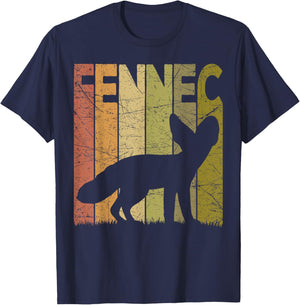 Fennec Vintage Fennec Fox Retro Designs -Adults Black Small Retro Graphic Short Sleeve T-Shirt - T-Shirt | Navy