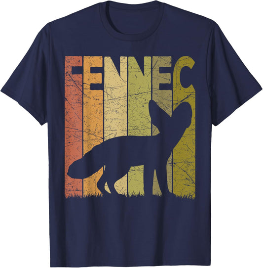 Fennec Vintage Fennec Fox Retro Designs -Adults Black Small Retro Graphic Short Sleeve T-Shirt - T-Shirt | Navy