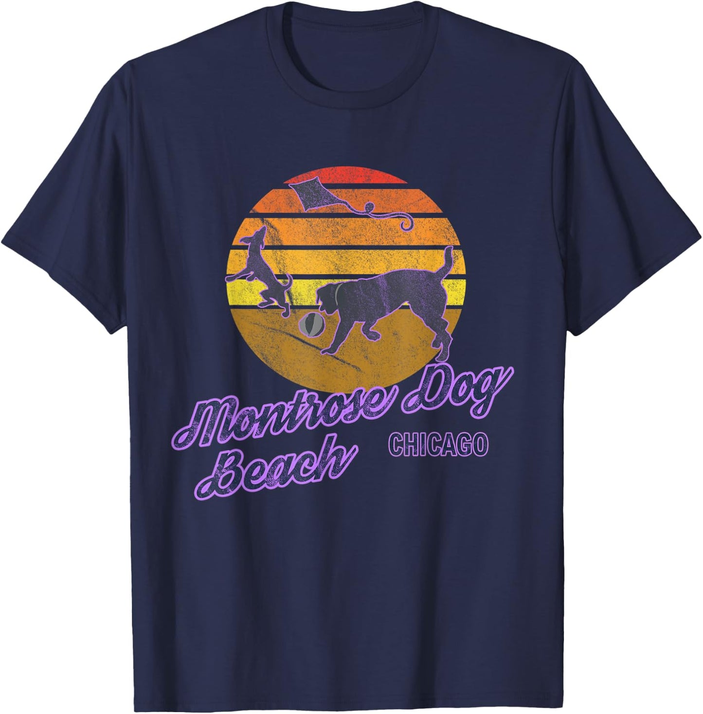 Montrose Dog Beach Chicago Illinois USA Dog Walkers T-Shirt - T-Shirt | Navy