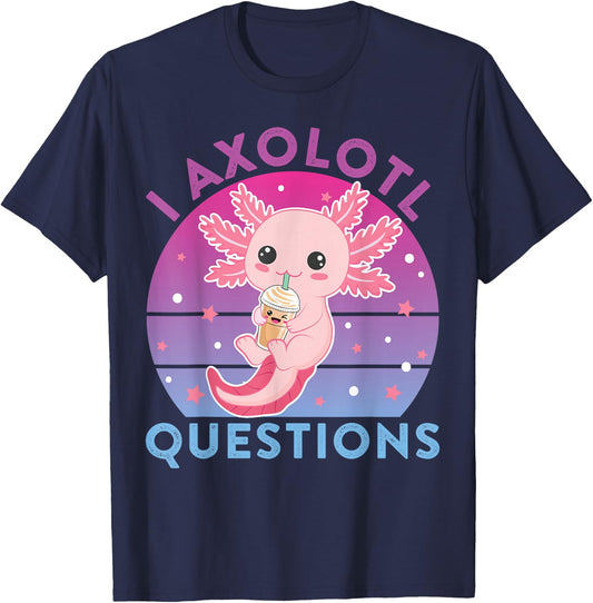I Ask Axolotl Questions Kids Cute Axolotl Retro Vintage T-Shirt - T-Shirt | Navy