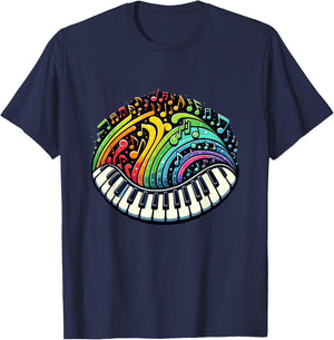 Cool Piano Colorful Keyboard Music Notes Musician Pianist T-Shirt - T-Shirt | Navy
