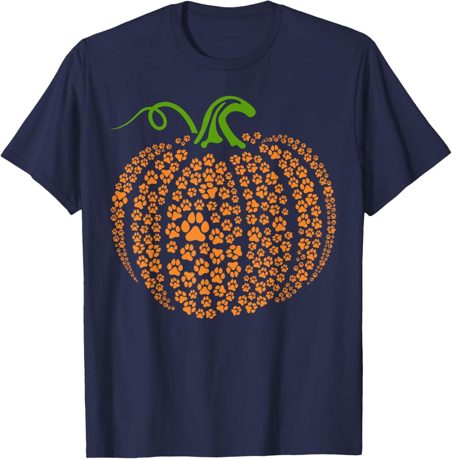 Dog Paw Print Pumpkin Autumn Fall Animal Lover Halloween Women Kids T-Shirt - T-Shirt | Navy