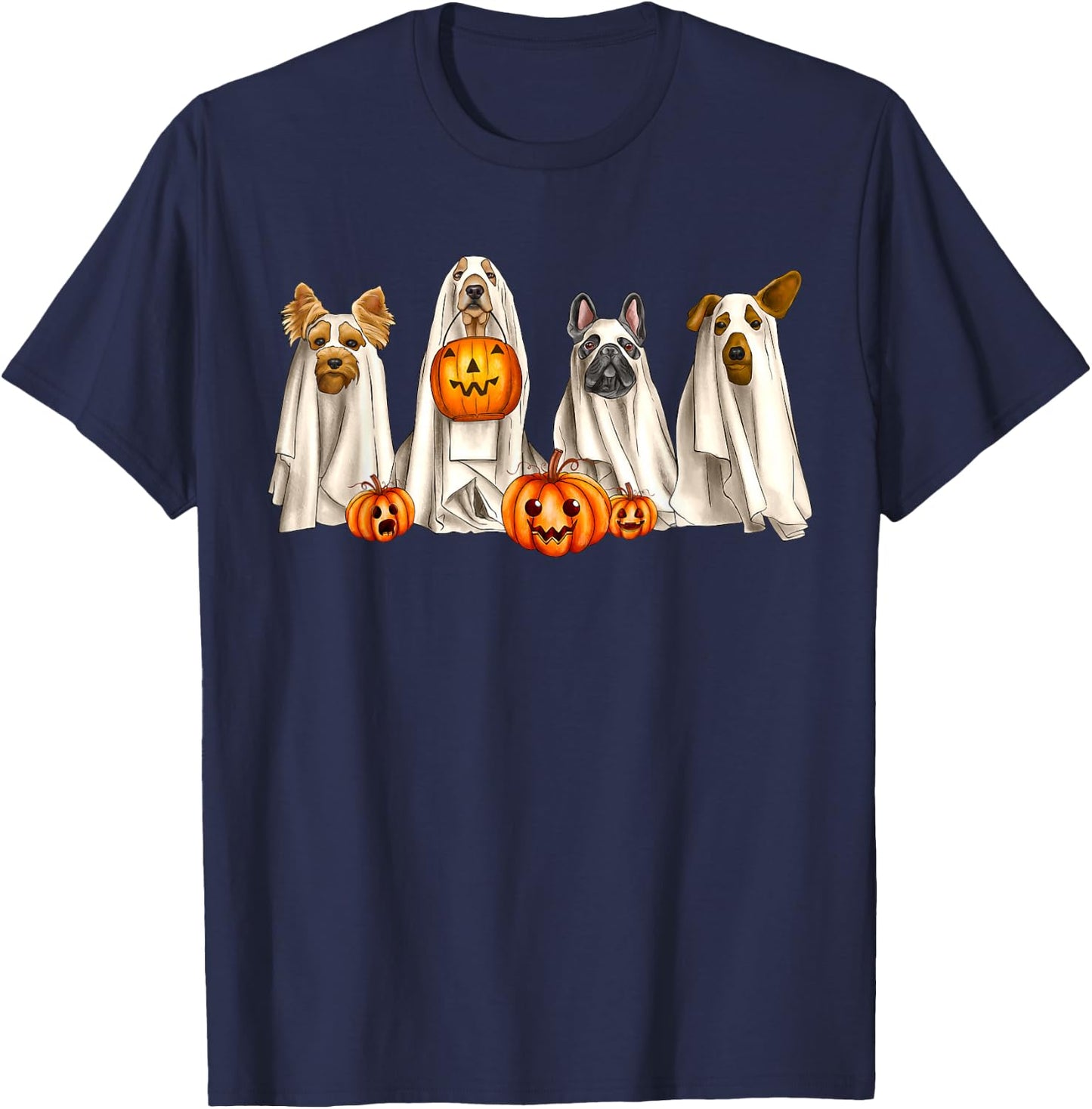 Ghost Dogs Spooky Season Dog Dressed As Ghost Halloween T-Shirt - T-Shirt | Navy