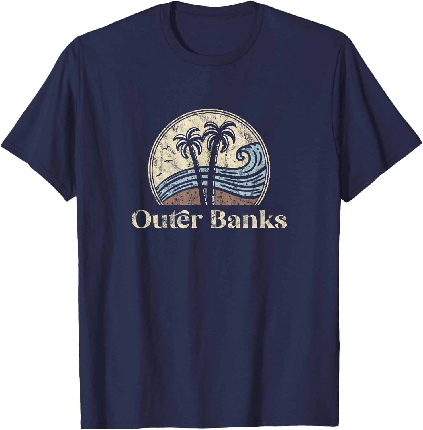 Vintage Outer Banks NC Palm Trees North Carolina Souvenir T-Shirt - T-Shirt | Navy
