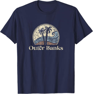 Vintage Outer Banks NC Palm Trees North Carolina Souvenir T-Shirt - T-Shirt | Navy