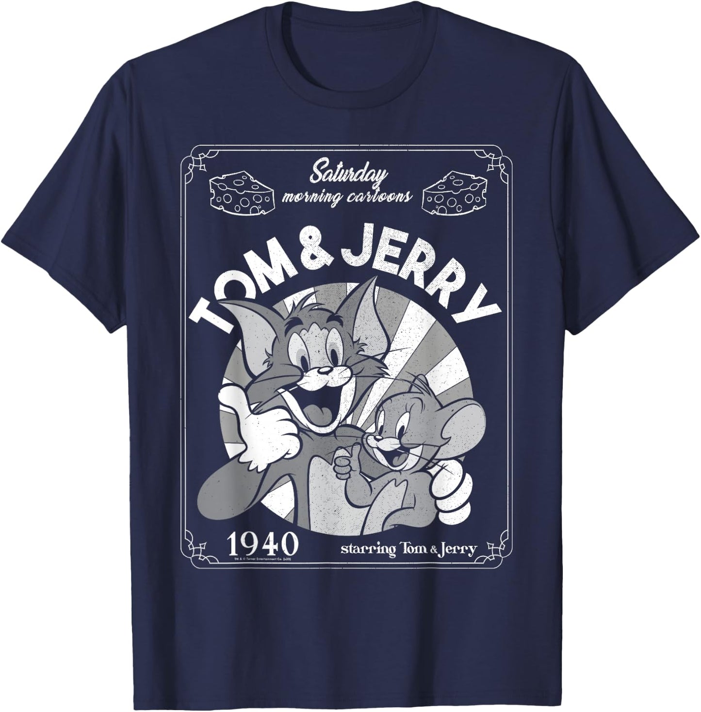Tom And Jerry Saturday Morning Cartoons 1940 Portrait T-Shirt - T-Shirt | Navy