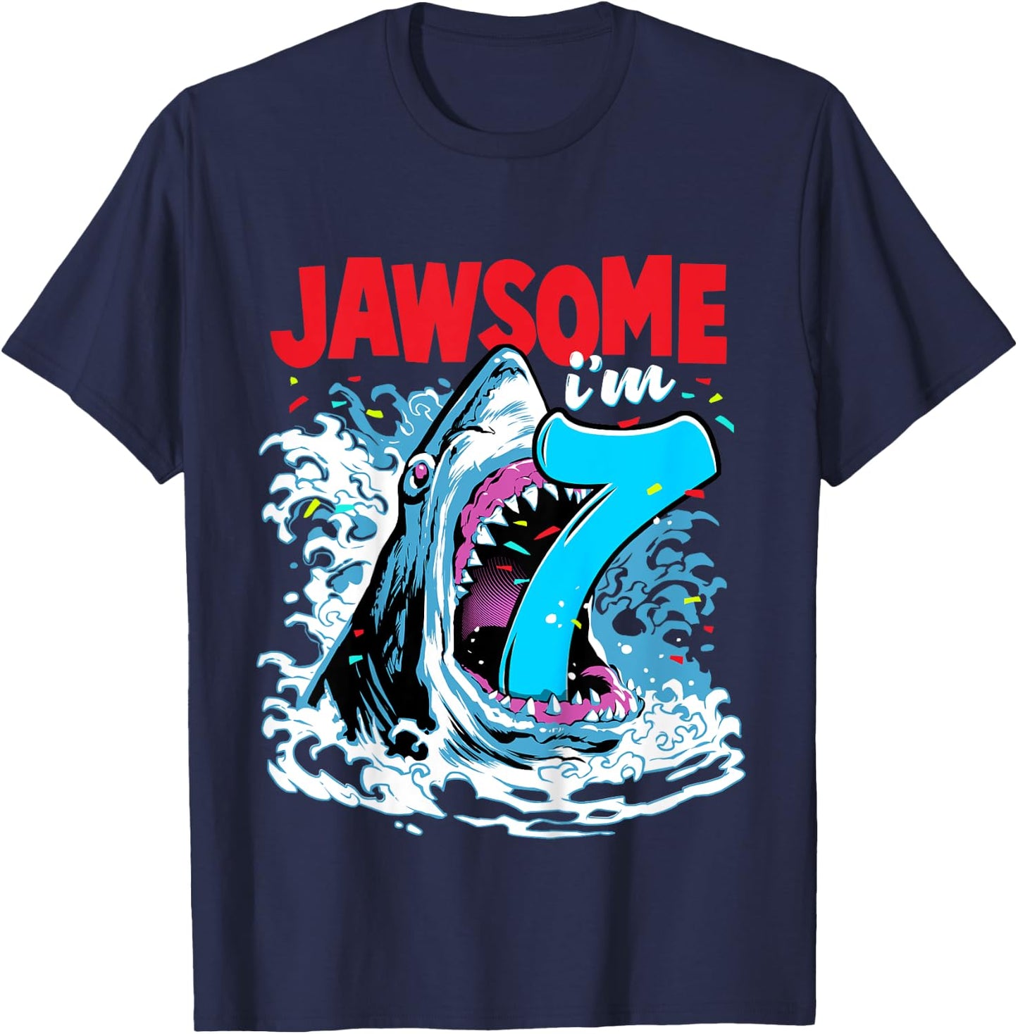 7th Birthday Shirt Shark Birthday Party Gifts for Kids 7 yr T-Shirt - T-Shirt | Navy