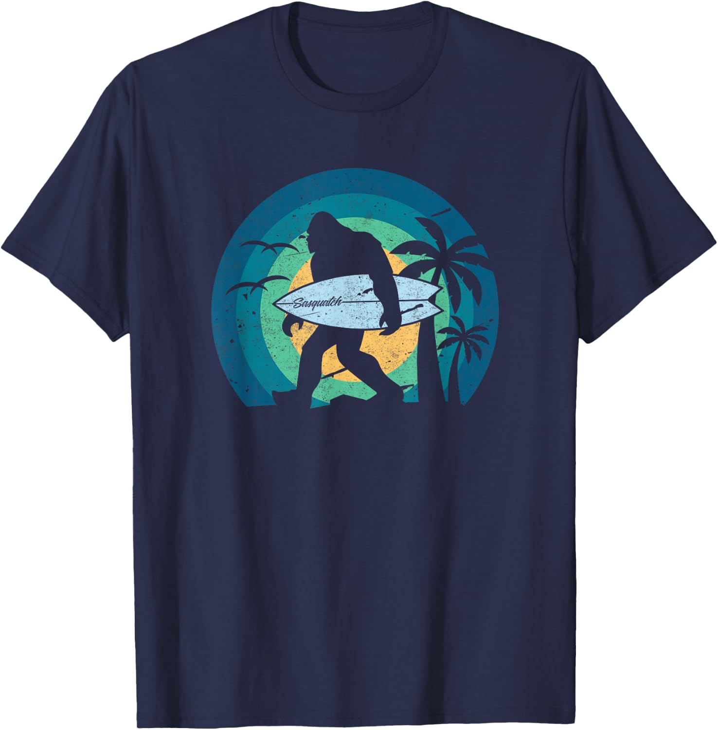 Bigfoot Surfing Shirt Funny Sasquatch Yeti Surf Men Kids T-Shirt - T-Shirt | Navy