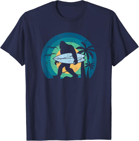 Bigfoot Surfing Shirt Funny Sasquatch Yeti Surf Men Kids T-Shirt - T-Shirt | Navy