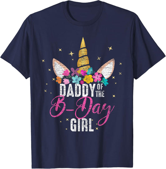 Daddy Of The B Day Girl Father Gifts Unicorn Birthday T-Shirt - T-Shirt | Navy