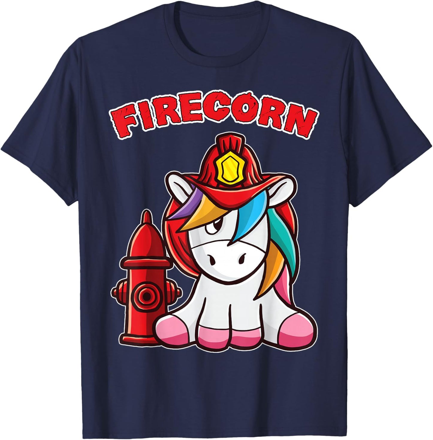 Firecorn Firefighter Unicorn with red Fireman Helmet Fire T-Shirt - T-Shirt | Navy