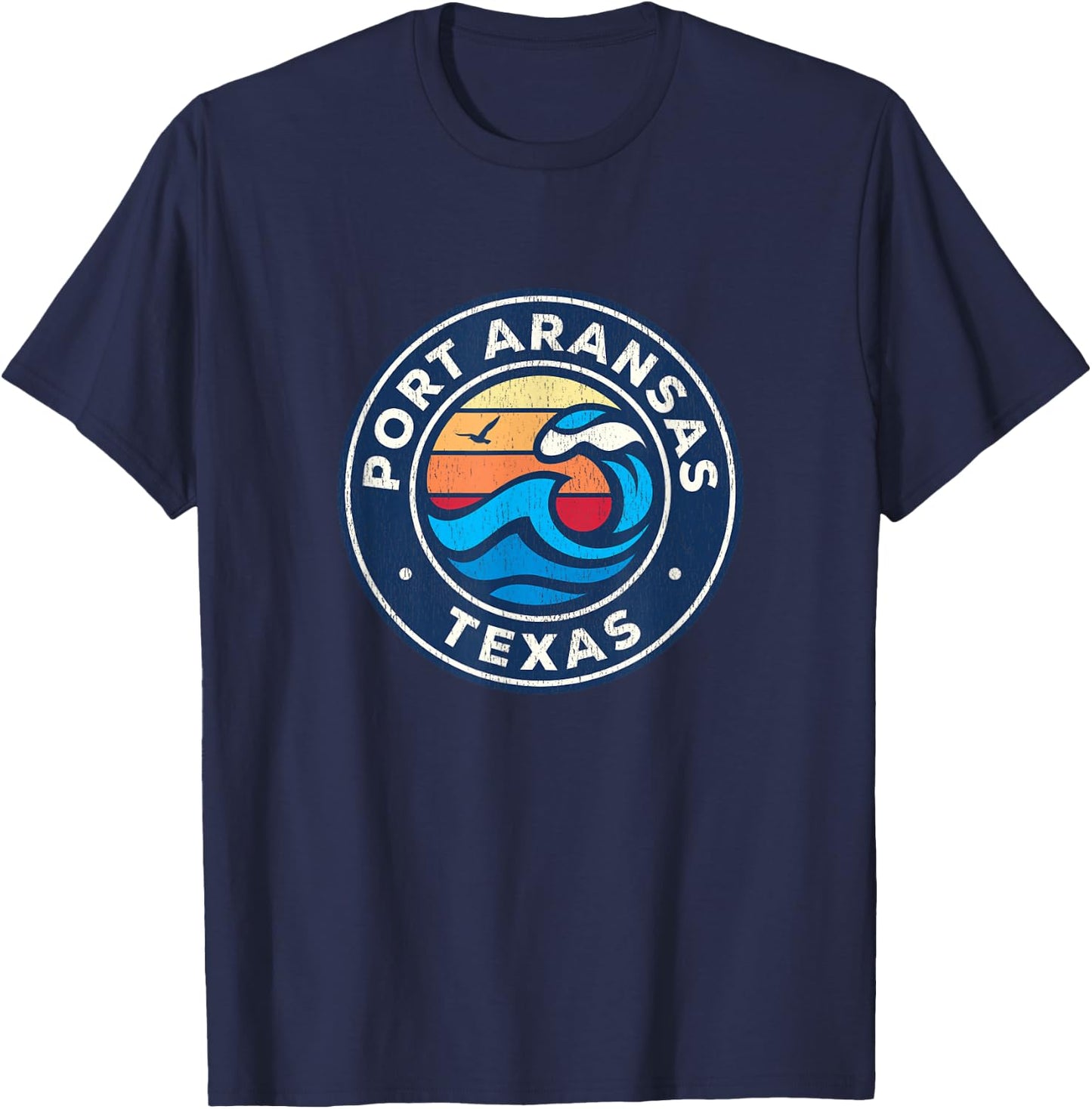 Port Aransas Texas TX Vintage Nautical Waves Design T-Shirt - T-Shirt | Navy