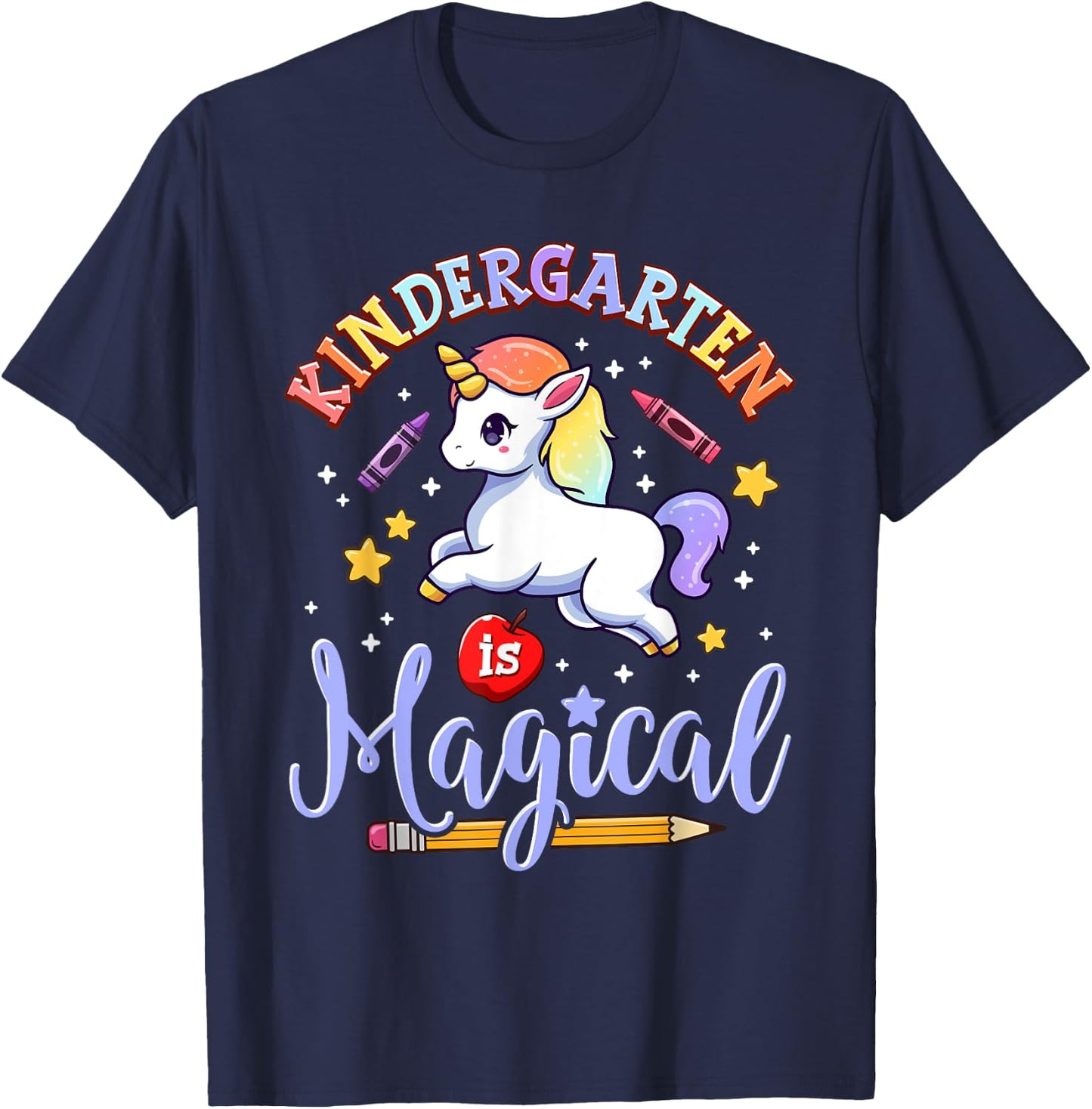 Cute Unicorn Kindergarten Is Magical Teacher Women Girl T-Shirt - T-Shirt | Navy