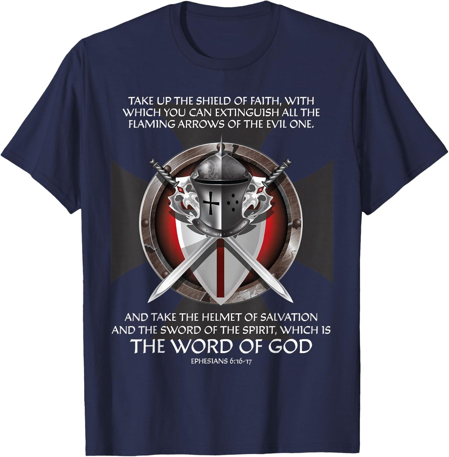 Armor of God Christian Bible Verse Religious Faith Graphic T-Shirt - T-Shirt | Navy
