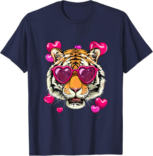 Bengal Tiger Shirt Valentines Tiger Animal Face Tiger Lover T-Shirt - T-Shirt | Navy