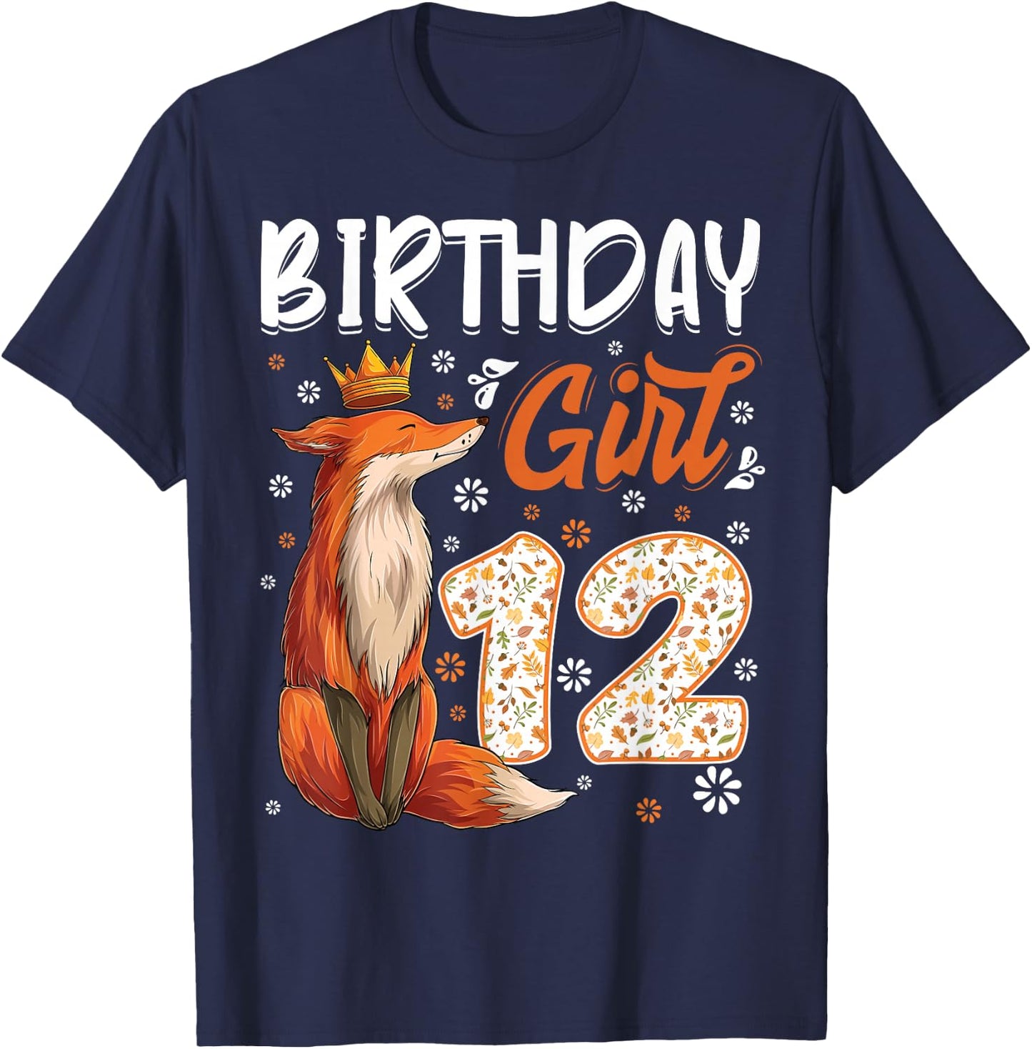 Fox Animal Lovers 12th Birthday Girl Fox B-day 12 year old T-Shirt - T-Shirt | Navy