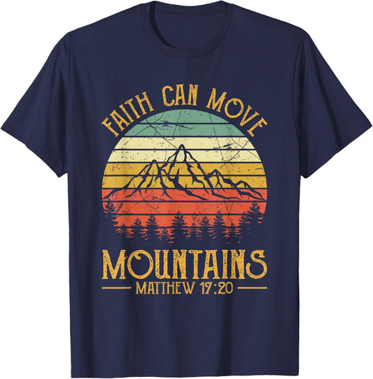 Faith Can Move Mountains Kids Christian T-Shirt - T-Shirt | Navy
