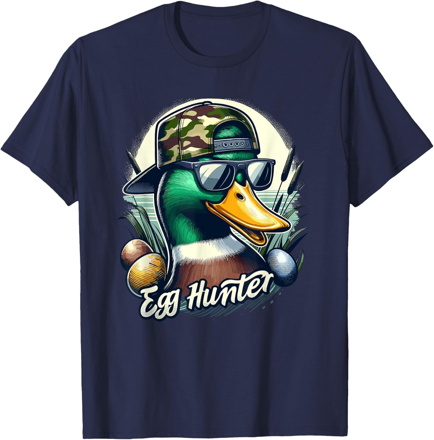 Easter Mallard Duck The Hunt Is On Easter Camo Duck Egg Hunt T-Shirt - T-Shirt | Navy