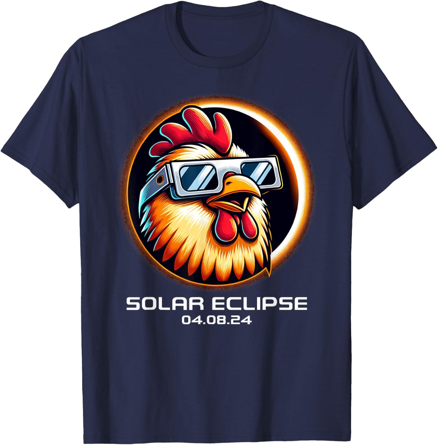 Total Solar Eclipse 2024 Chicken Totality Cute Matching T-Shirt - T-Shirt | Navy