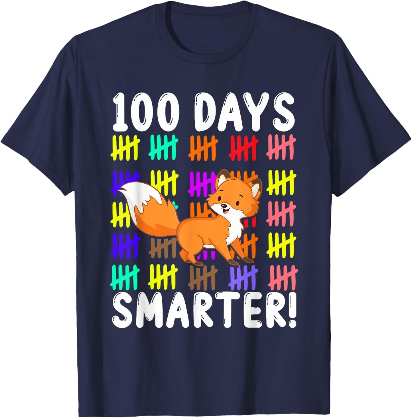 Zoo Animal Cute Fox Student Kids Gift 100 Days Of School T-Shirt - T-Shirt | Navy