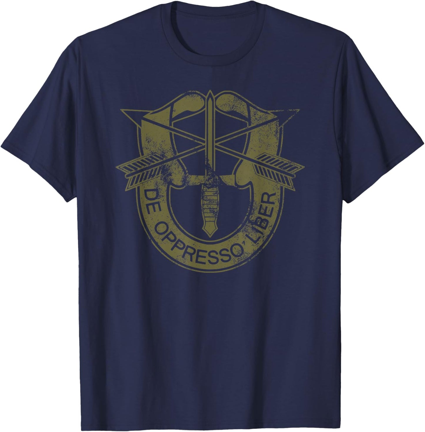 US Special Forces - De Oppresso Liber - OD Green Distressed T-Shirt - T-Shirt | Navy