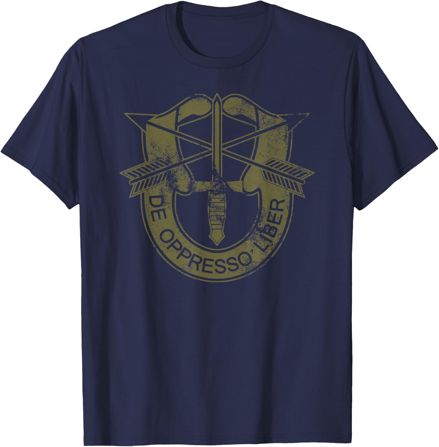 US Special Forces - De Oppresso Liber - OD Green Distressed T-Shirt - T-Shirt | Navy