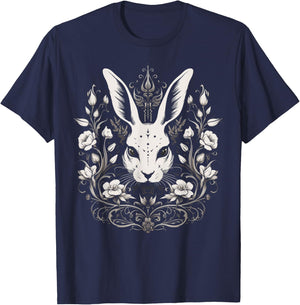 Rabbit Bunny Flowers Witchy Occult Gothic Vintage Easter T-Shirt - T-Shirt | Navy