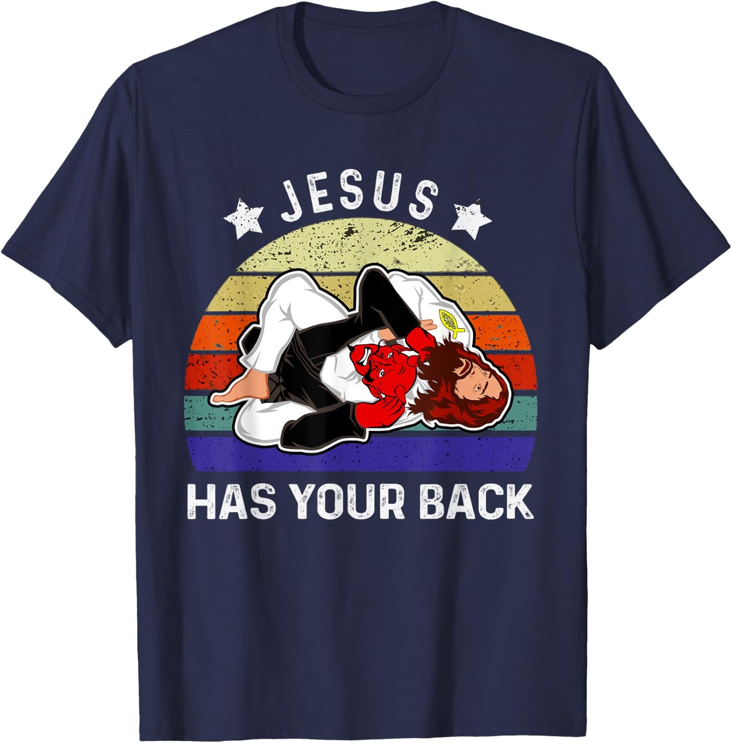 Brazilian Jiu Jitsu Jesus Jesus Has Your Back T-Shirt - T-Shirt | Navy