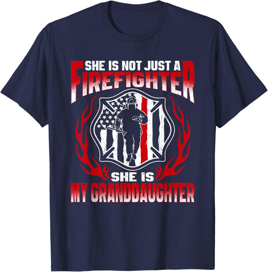 My Granddaughter Is Firefighter Hero Proud Fire Grandparent T-Shirt - T-Shirt | Navy
