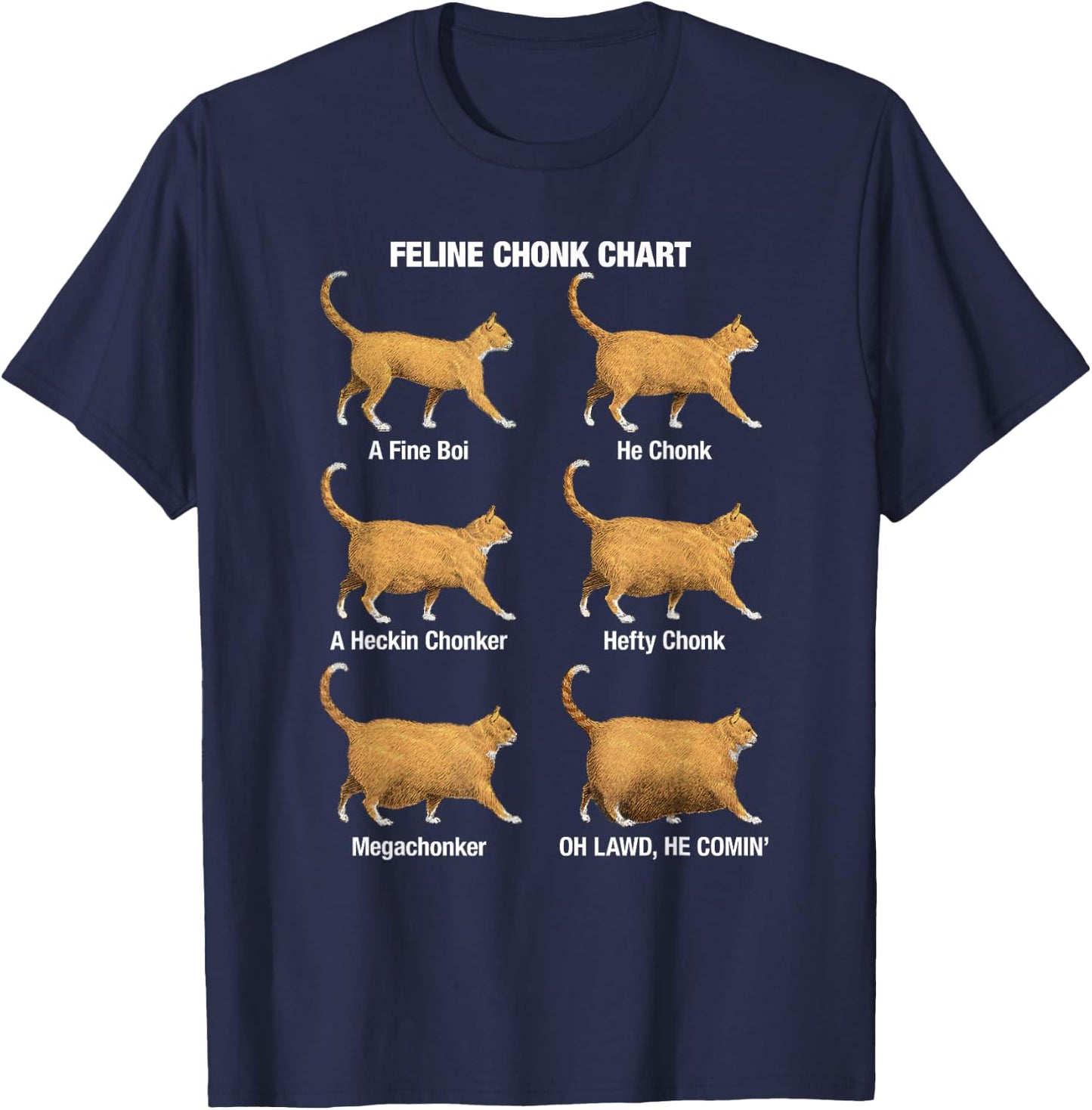 Feline Chonk Cat Chart, Funny Cat Meme, Oh Lawd He Comin T-Shirt - T-Shirt | Navy