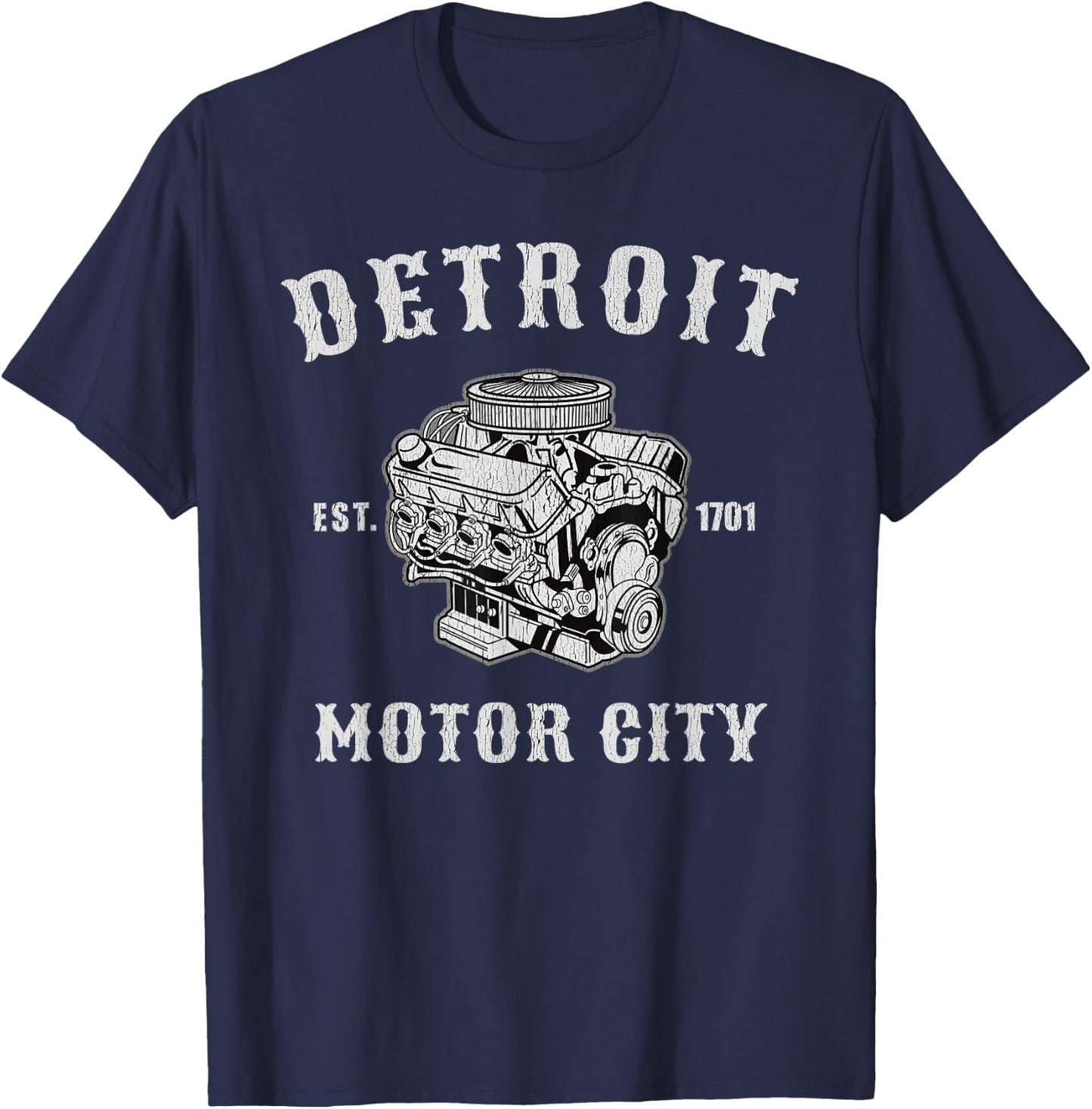 Vintage Big Block Detroit Motor City Michigan Car Enthusiast T-Shirt - T-Shirt | Navy