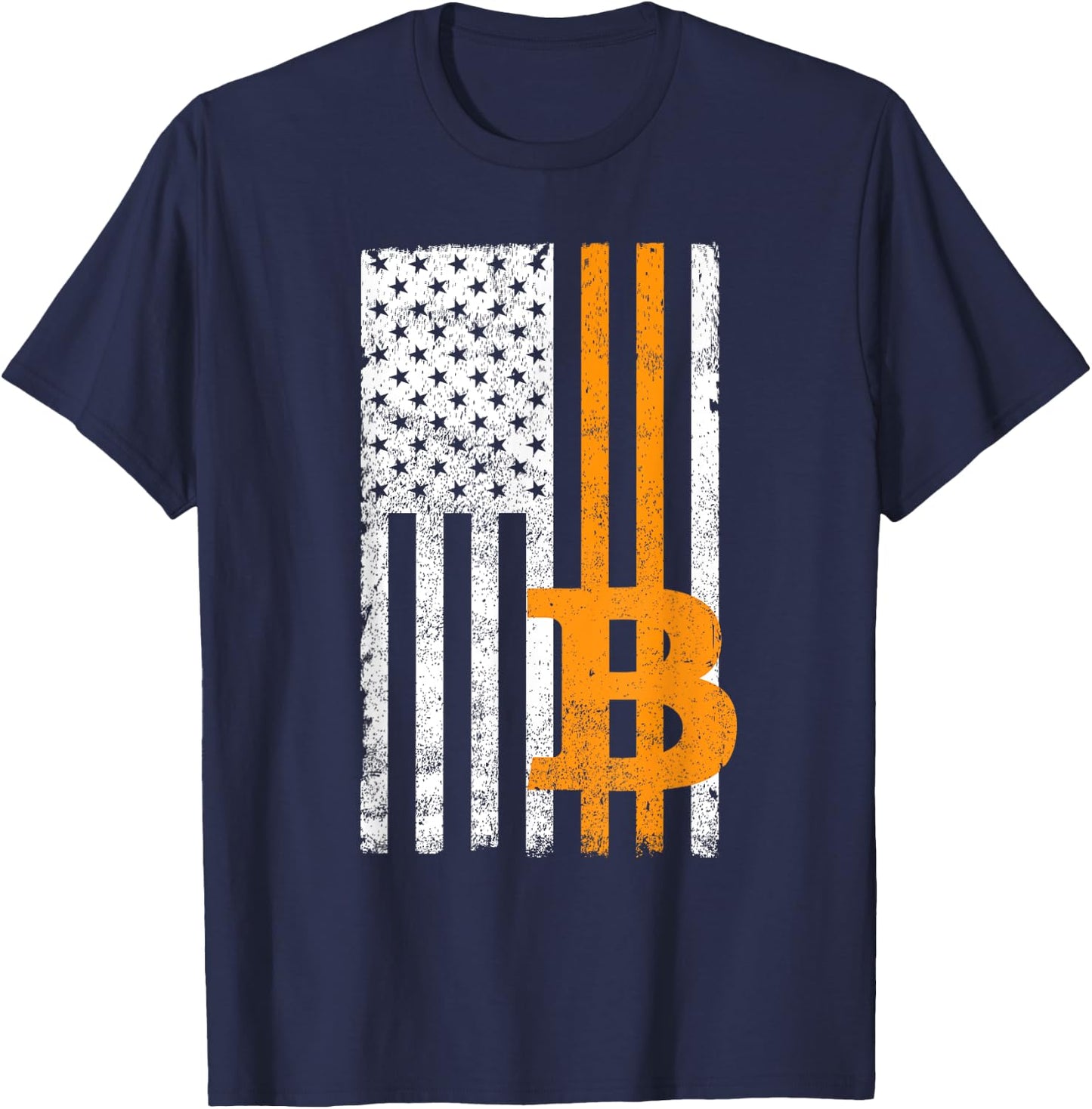 Vintage Bitcoin BTC USA Flag Crypto Currency Traders Bitcoin Men T-Shirt - T-Shirt | Navy