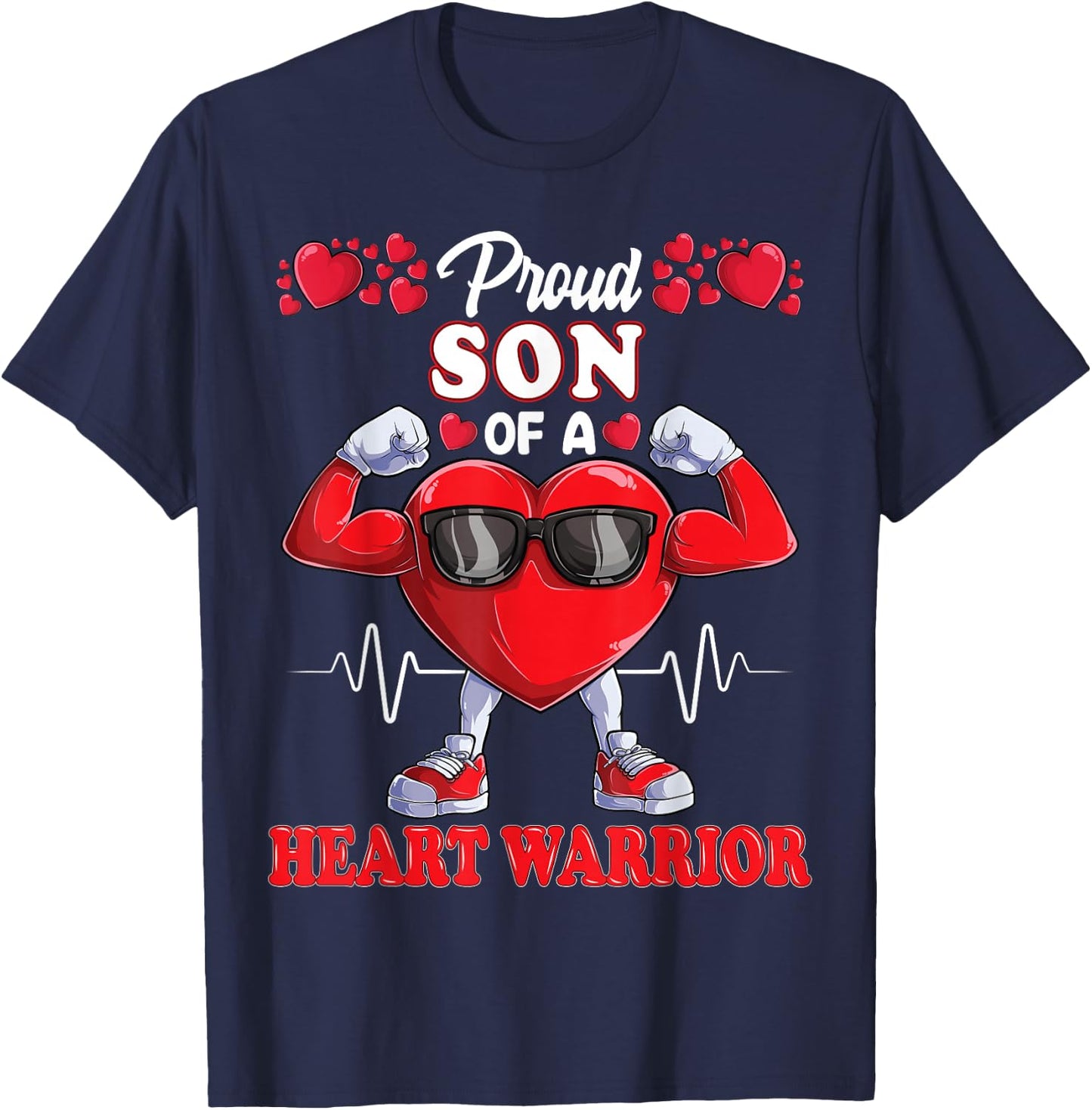 Proud Son of a Heart Warrior CHD Awareness T-Shirt - T-Shirt | Navy