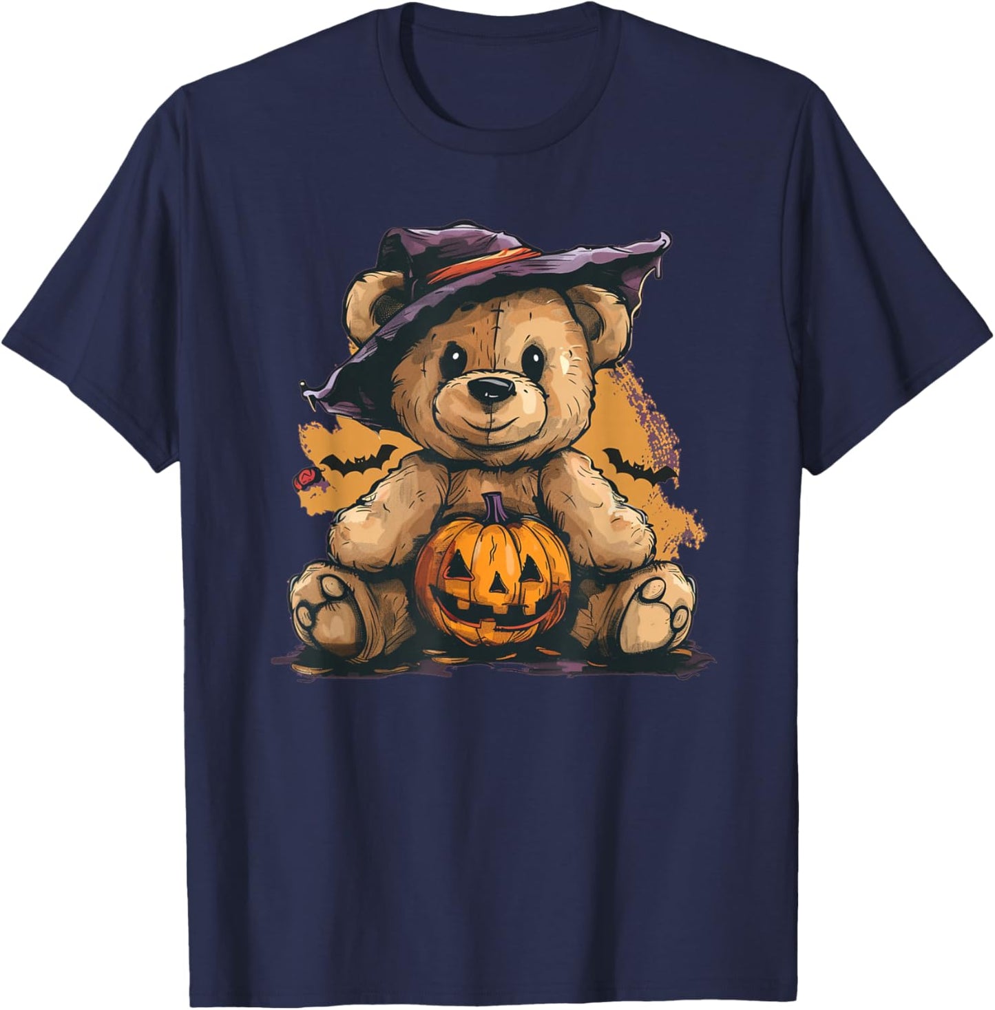 Cool Pumpkin and Teddy Bear for Halloween T-Shirt - T-Shirt | Navy