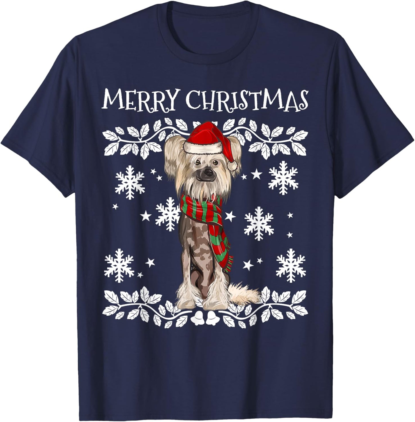 Merry Christmas Ornament Chinese Crested Xmas Santa T-Shirt - T-Shirt | Navy